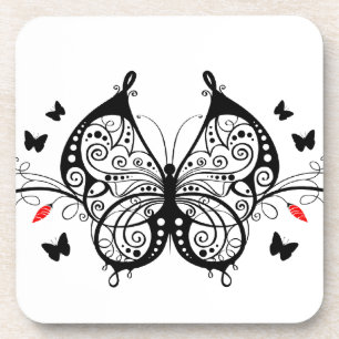 Black Lace Butterflies 7 Coaster