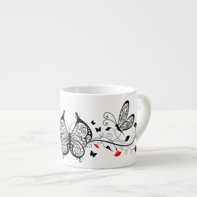 Black Lace Butterflies 7 Espresso Cup (Front Right)
