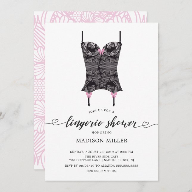 Black Lace Corset Bridal Lingerie Shower Invitation (Front/Back)