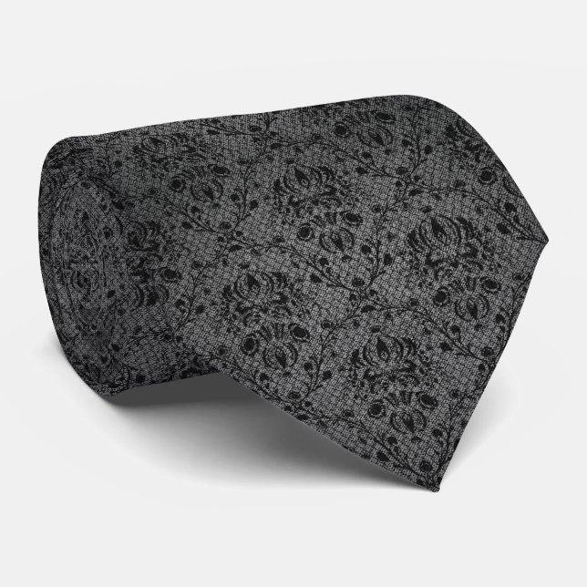 Black Lace Fashion Designer Texture Neck Tie (Rolled)