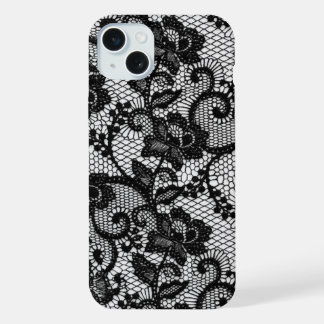 Black Lace Floral iPhone 15 Plus Case