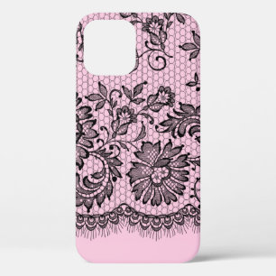 Black Lace Fringe On Pink Case-Mate iPhone Case