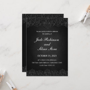 Black Lace Gothic Wedding Invitation, Victorian Invitation
