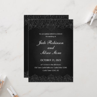 Black Lace Gothic Wedding Invitation, Victorian Invitation