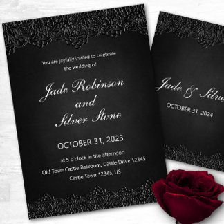 Black Lace Gothic Wedding Invitation, Victorian Invitation