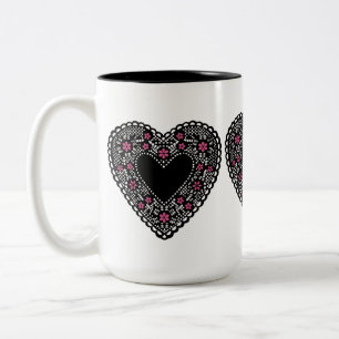 Black Lace Heart Two-Tone Coffee Mug