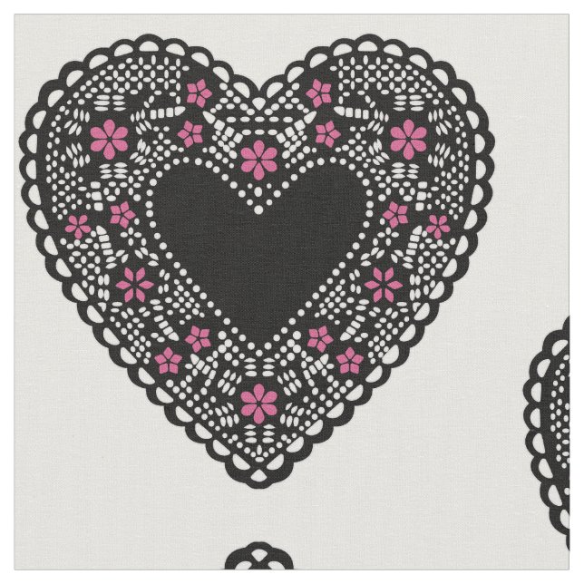 Black Lace Hearts Fabric (Close Up)