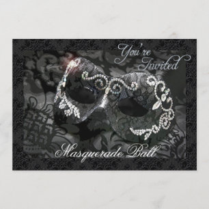 Black Lace Mask Jewelled Masquerade Ball Invitatio Invitation