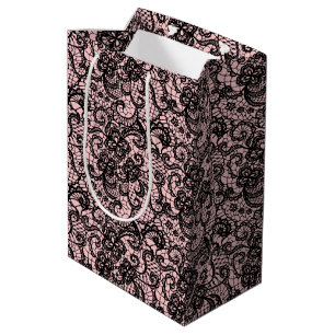 Black Lace on Blush Pink Medium Gift Bag