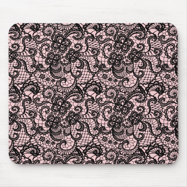 Black Lace on Blush Pink Mouse Pad (Front)