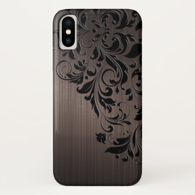 Black Lace On Brown Metallic Background Case-Mate iPhone Case (Back)