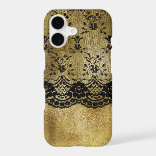 Black lace on gold glitter