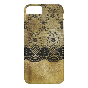 Black lace on gold glitter iPhone 8/7 case