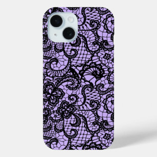 Black Lace On Purple iPhone 15 Case