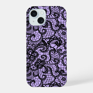 Black Lace On Purple iPhone 15 Case