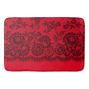 Black Lace on Red Bath Mat