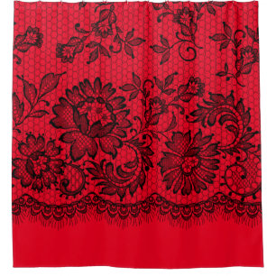Black Lace on Red Shower Curtain