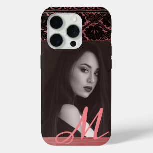 Black Lace on Rose Gold – Custom Photo & Initial iPhone 15 Pro Case