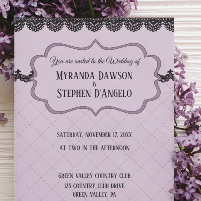 Black Lace on Soft Lavender Custom Wedding Invitation (Creator Uploaded)