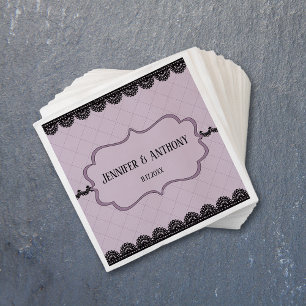 Black Lace on Soft Lavender Custom Wedding Napkin