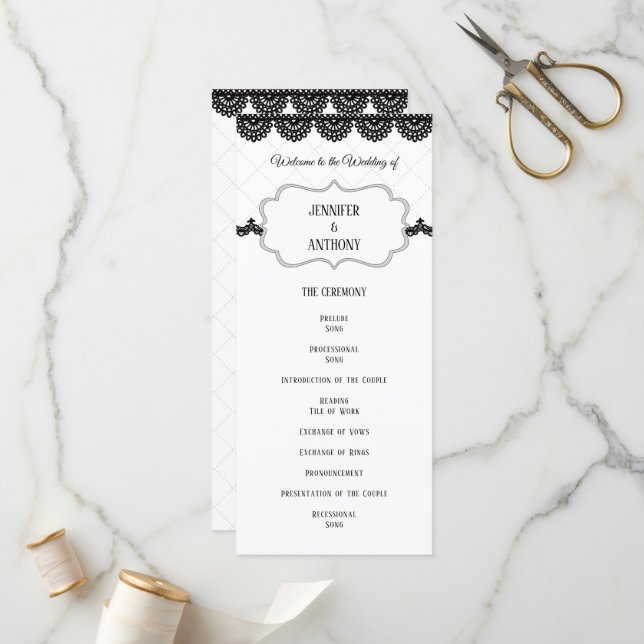 Black Lace on Soft Lavender Custom Wedding Program (Front/Back In Situ)