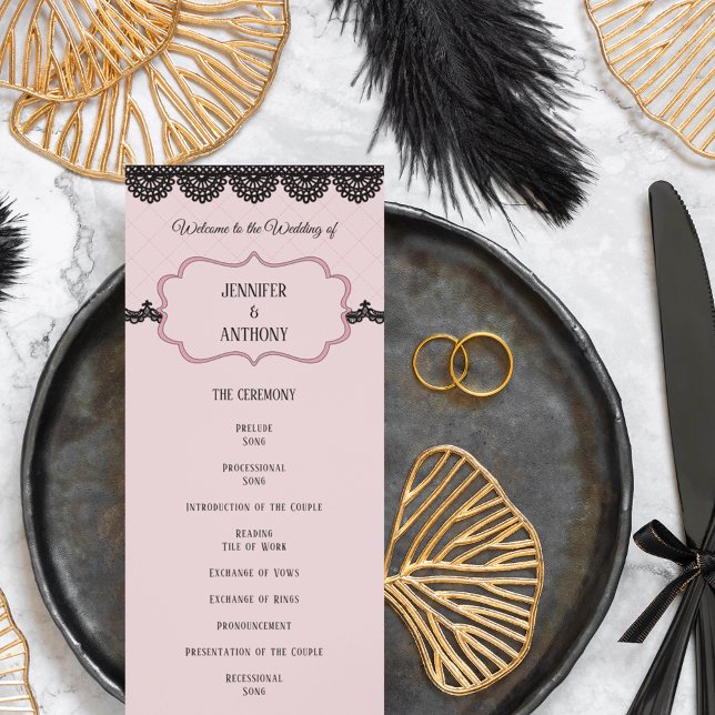Black Lace on Soft Pink Custom Wedding Program (Creator Uploaded)