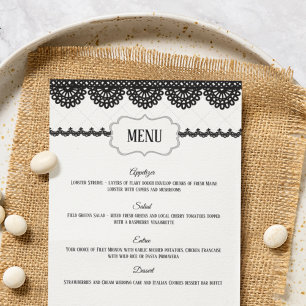 Black Lace on White Custom Wedding Menu