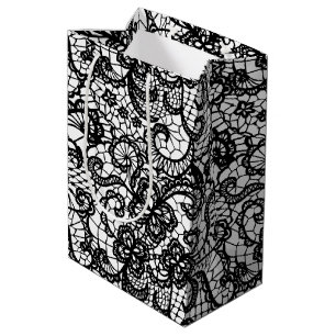Black Lace on White Medium Gift Bag