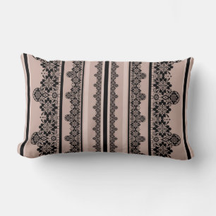 Black lace, openwork, brown background, beige, Bla Lumbar Cushion