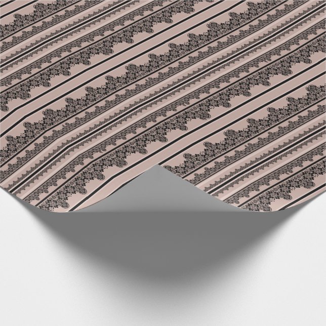 Black lace, openwork, brown background, beige, Bla Wrapping Paper (Corner)