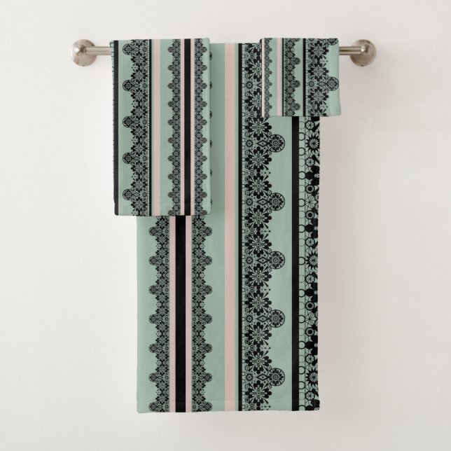 Black lace , openwork throw pillow bath towel set (Insitu)