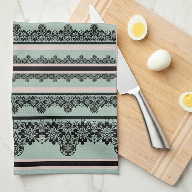 Black lace , openwork throw pillow tea towel (Quarter Fold)