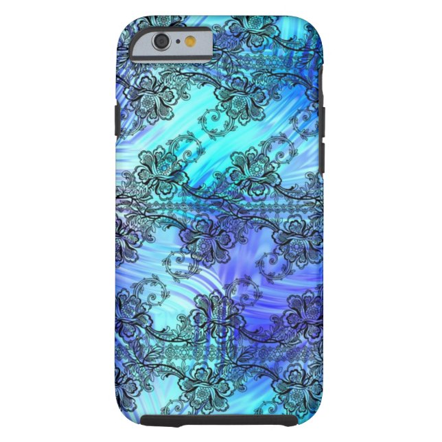 Black Lace over Soft Blue Patterned Glass Case-Mate iPhone Case (Back)