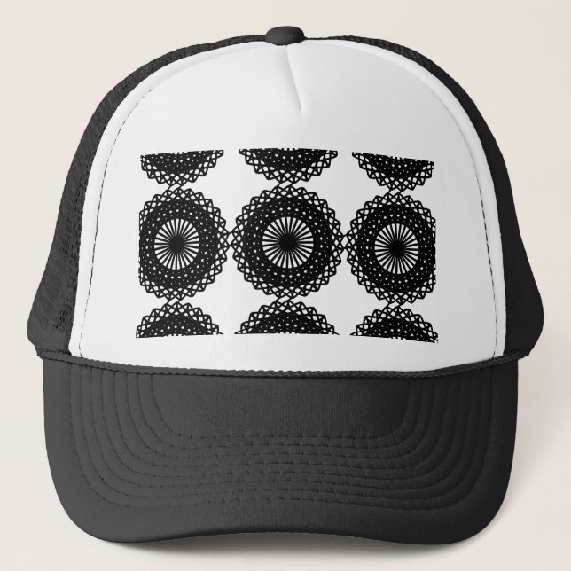 Black Lace Pattern Design. Custom Trucker Hat (Front)