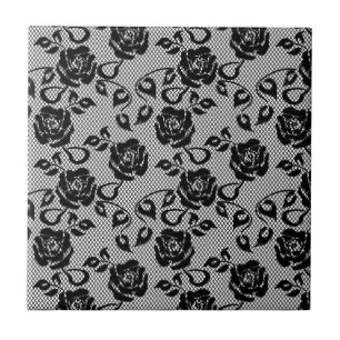 Black lace pattern on white background ceramic tile