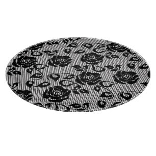 Black lace pattern on white background cutting board