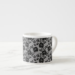 Black lace pattern on white background espresso cup