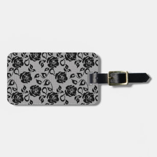 Black lace pattern on white background luggage tag