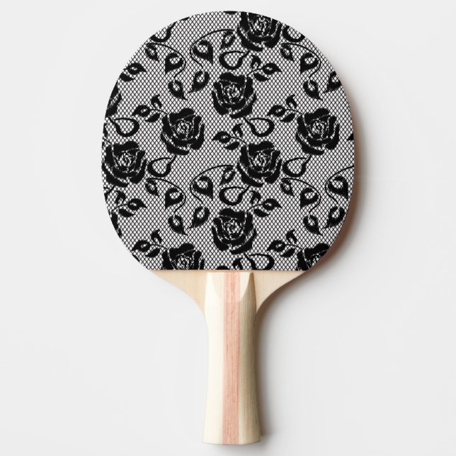 Black lace pattern on white background ping pong paddle (Front)