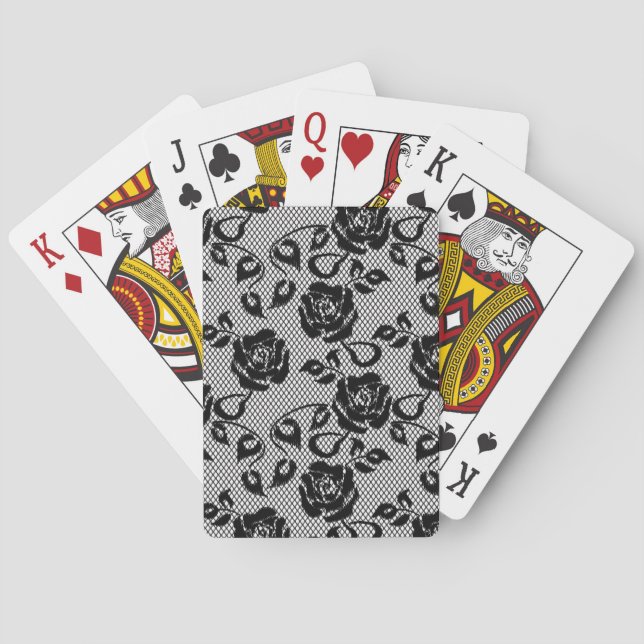 Black lace pattern on white background playing cards (Back)