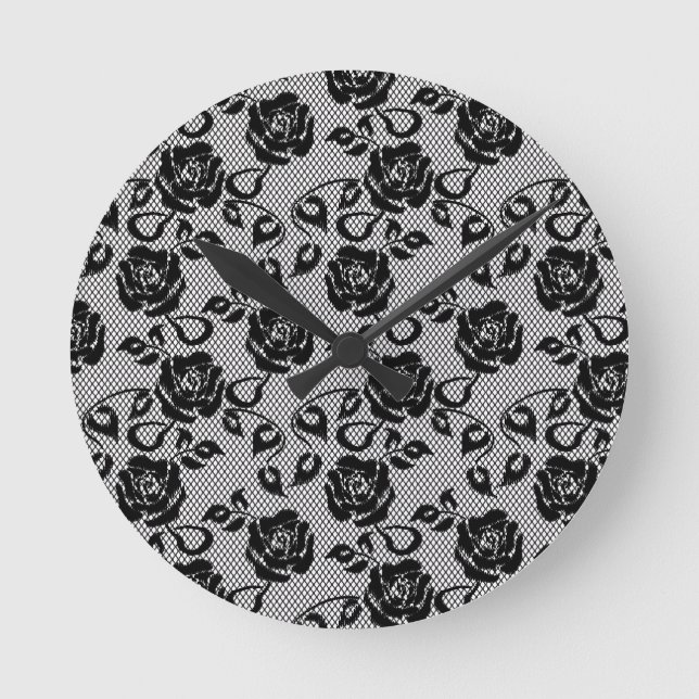 Black lace pattern on white background round clock (Front)