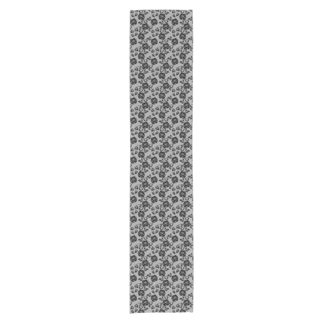 Black lace pattern on white background short table runner (Front)