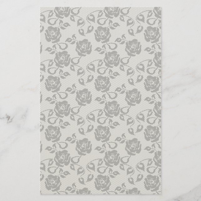 Black lace pattern on white background stationery (Front)
