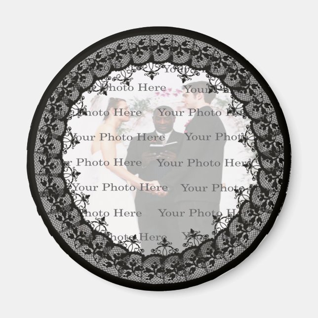 Black Lace Photo Round Magnet (Front)