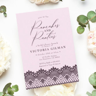 Black Lace Pink Pancakes & Panties Bridal Shower Invitation
