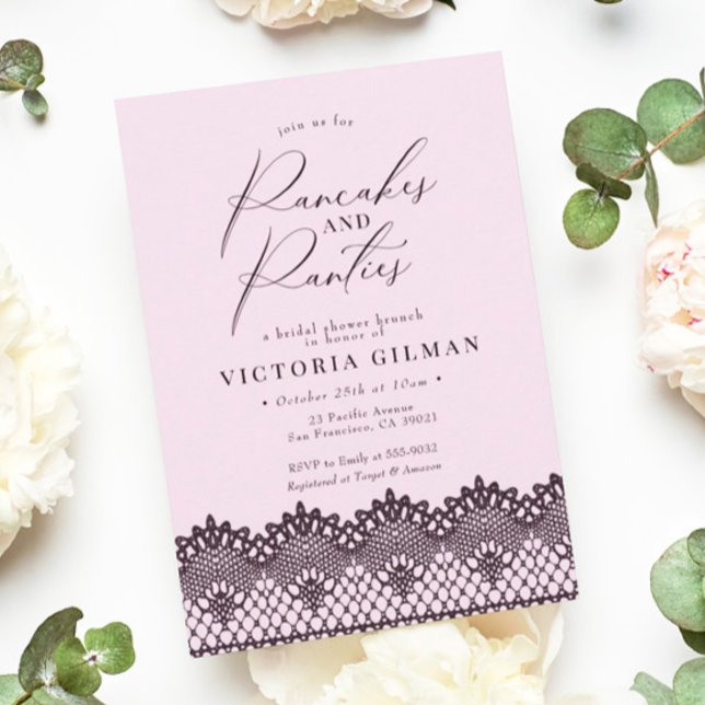 Black Lace Pink Pancakes & Panties Bridal Shower Invitation (Creator Uploaded)