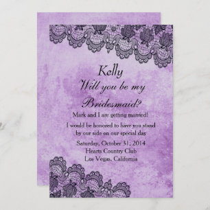 Black Lace Purple Gothic Wedding Bridesmaid Invitation