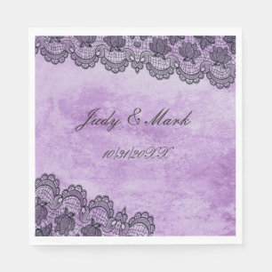 Black Lace Purple Gothic Wedding Paper Napkin