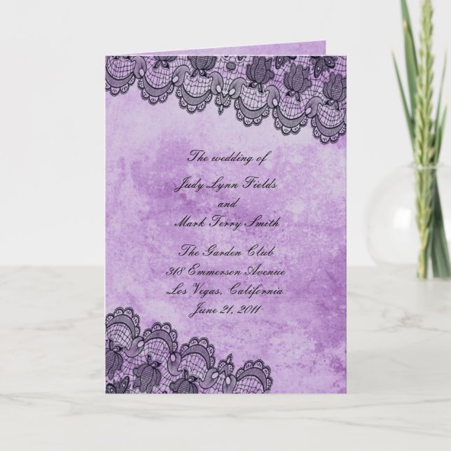Black Lace Purple Gothic Wedding Program (Front)