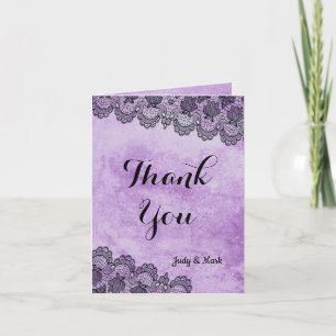 Black Lace Purple Gothic Wedding Thank You Card